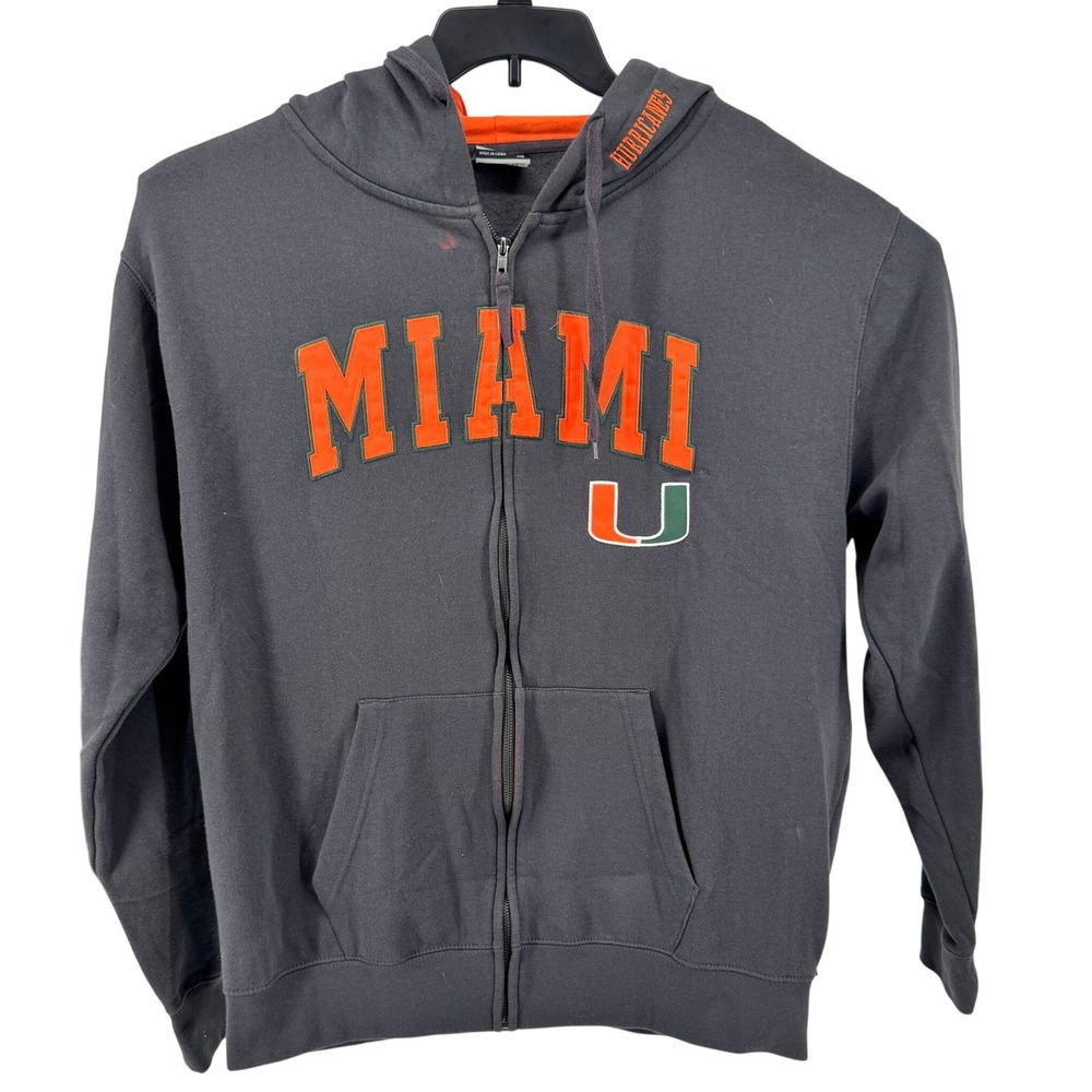 Miami Hurricanes Hoodie Mens XL Grey Orange Full Zip NCAA Sweat Spot see picture